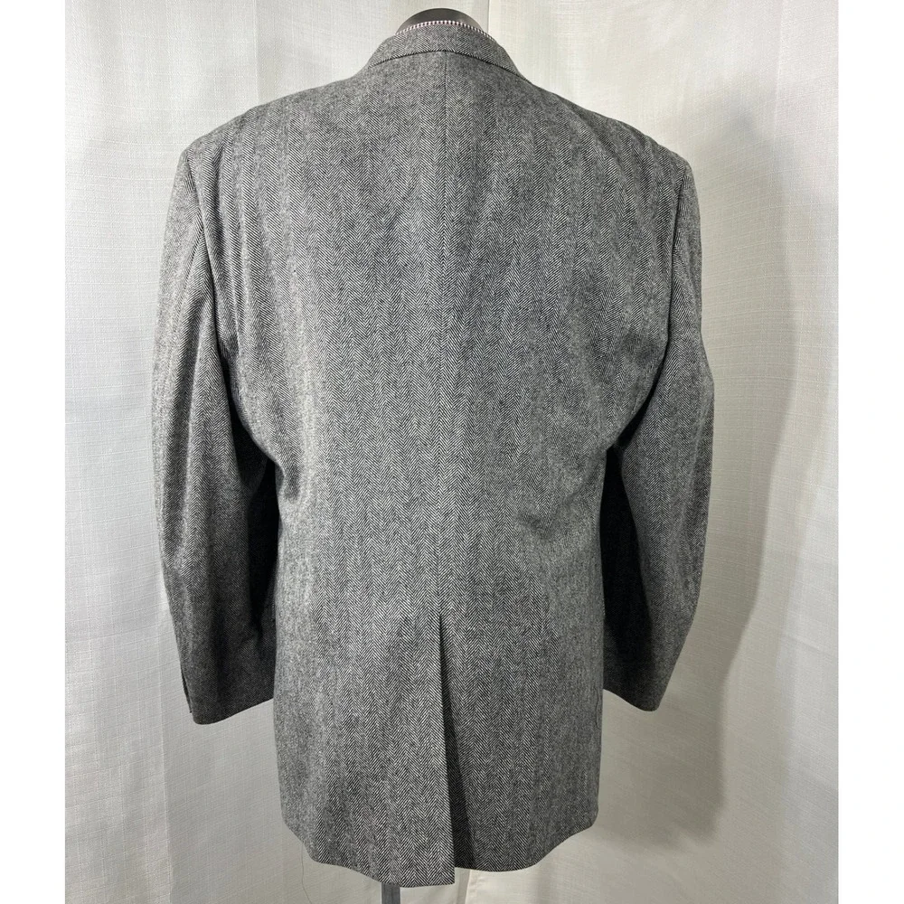 Vintage Bill Blass 100% Cashmere Gray Herringbone Sport Coat Blazer 50R